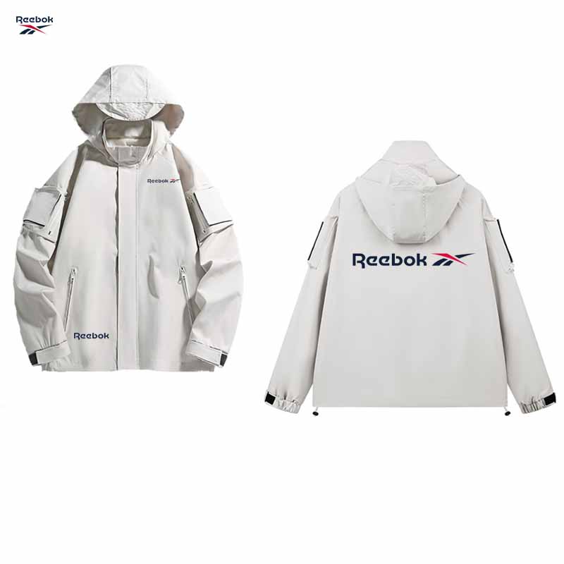 Mountain Biking Rain Jacket - リーボック ロゴ入りフード付きジッパージャケット - 防水マウンテンバイクコート - 男性用と女性用のアウトドアスポーツウェア