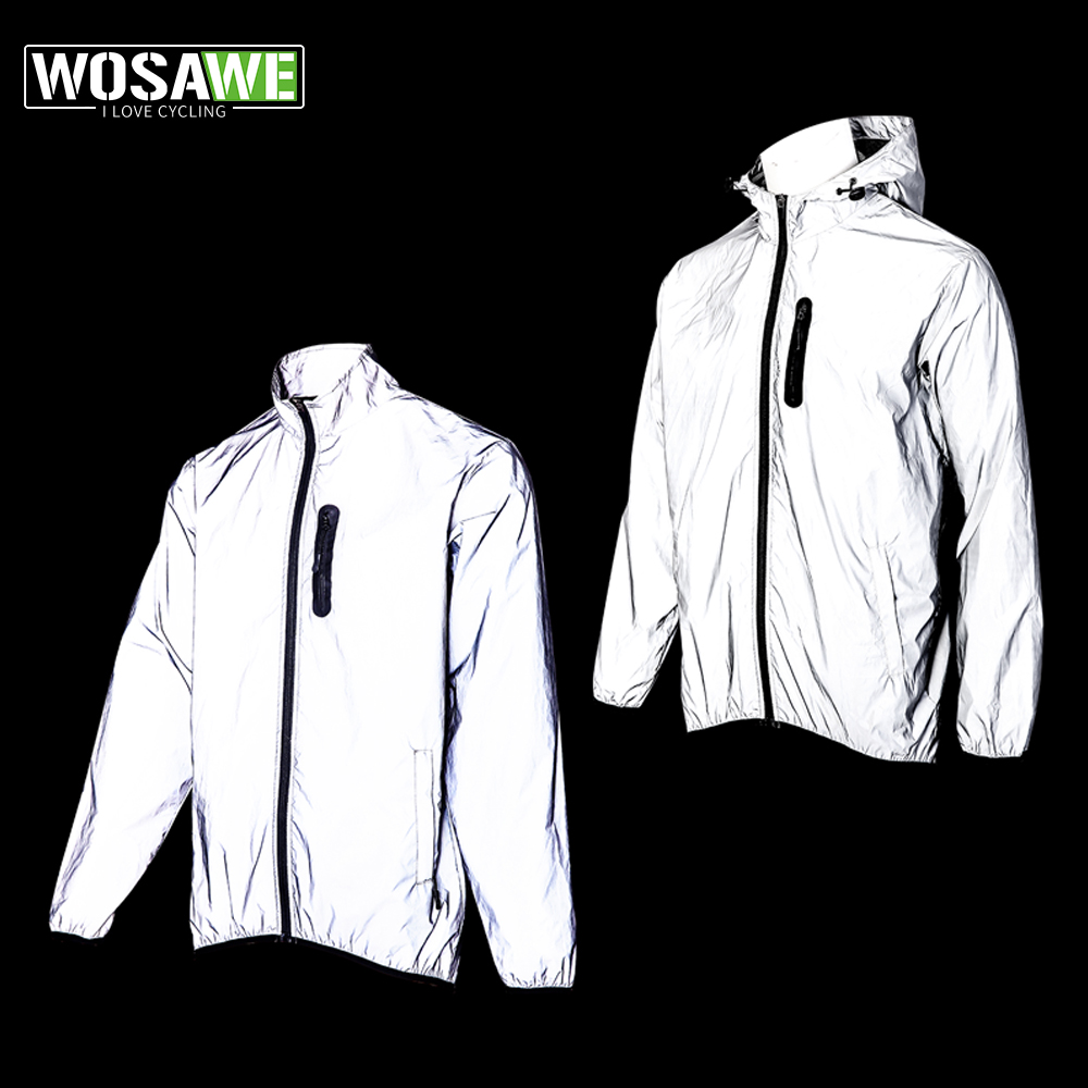 Mountain Biking Rain Jacket - WOSAWE メンズ完全反射ジャケット屋外軽量ウインドブレーカー MTB バイクフード付きレインジャケットランニング釣りサイクリングコート