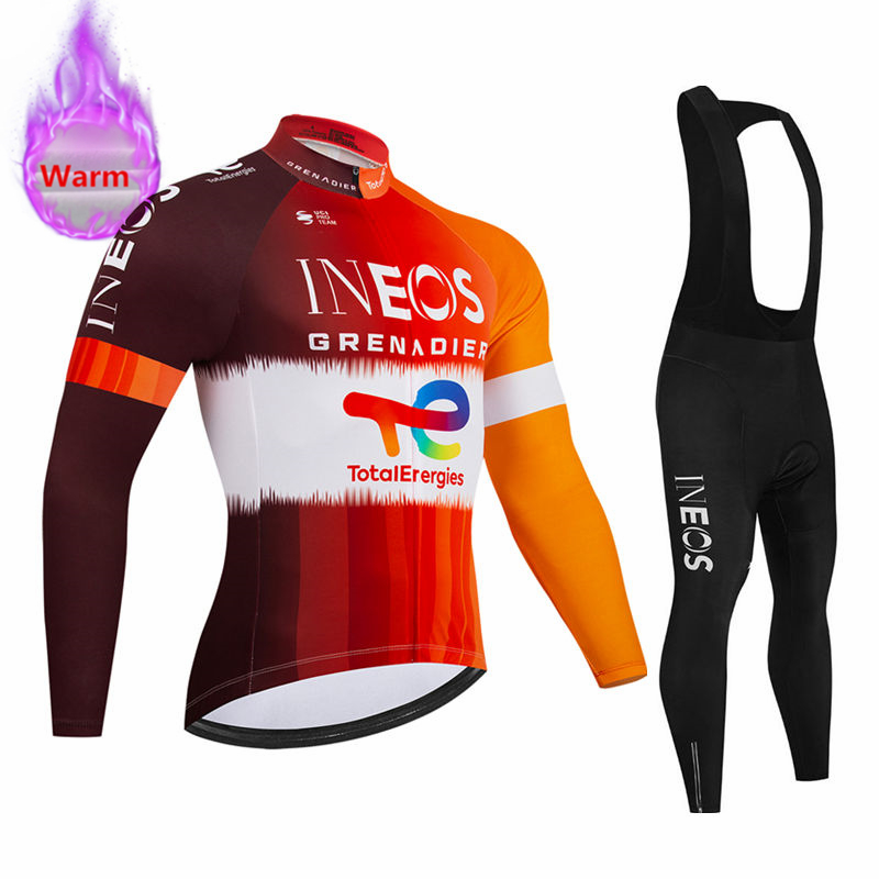 Mountain Biking Clothes - Ineos チーム冬用長袖サーマルフリースサイクリングジャージセットビブパンツ Ropa Ciclismo 自転車服 MTB