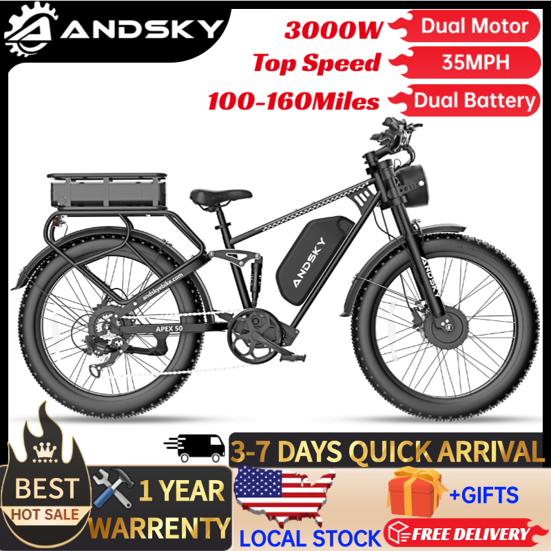 Shock Pump Suspension - ANDSKY Apex50 AWD電動自転車 3000Wデュアルモーター 52V/48V 25Ah着脱式デュアルバッテリー