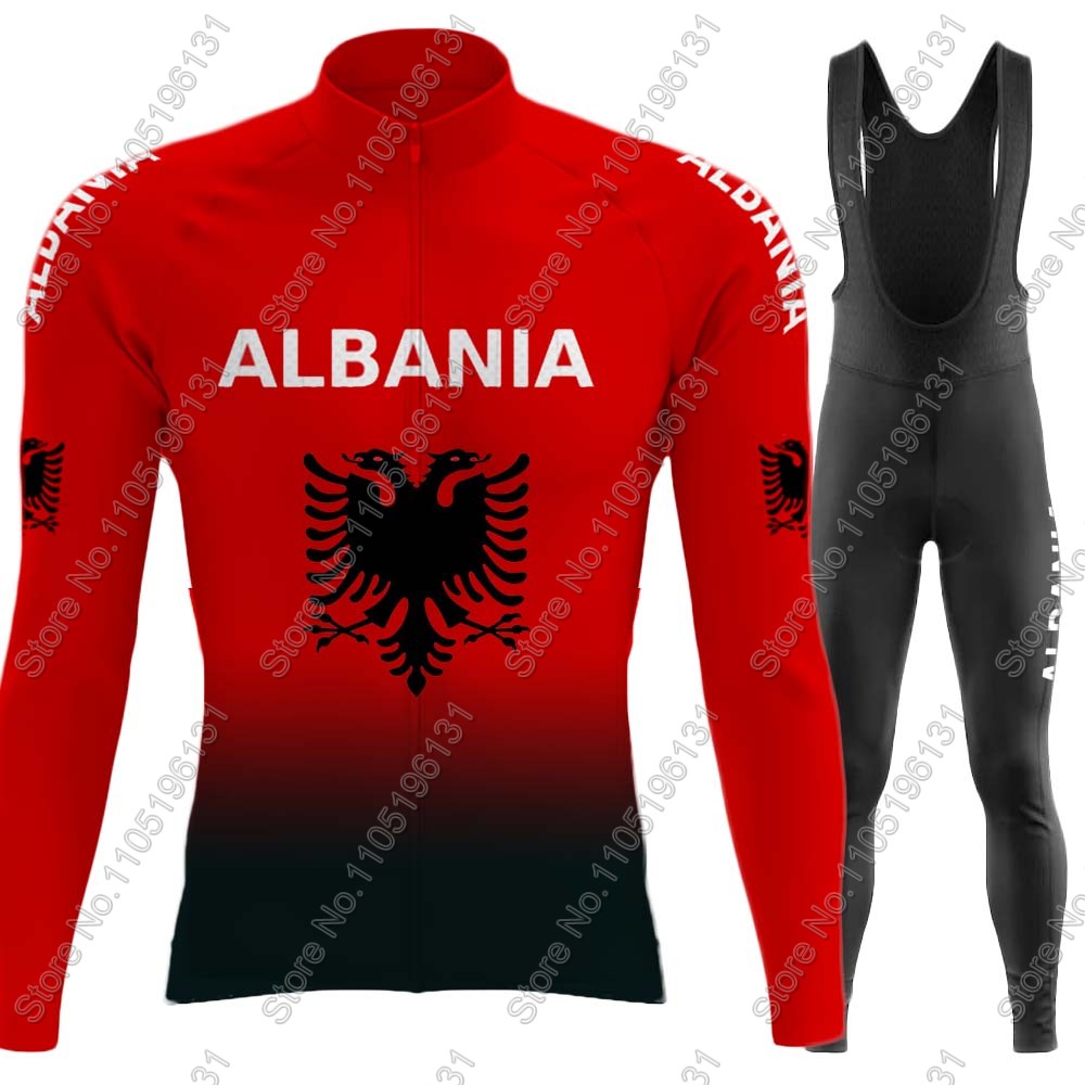 Mountain Biking Clothes - アルバニア代表チーム 2026 サイクリングジャージセット 長袖 レッド サイクリング