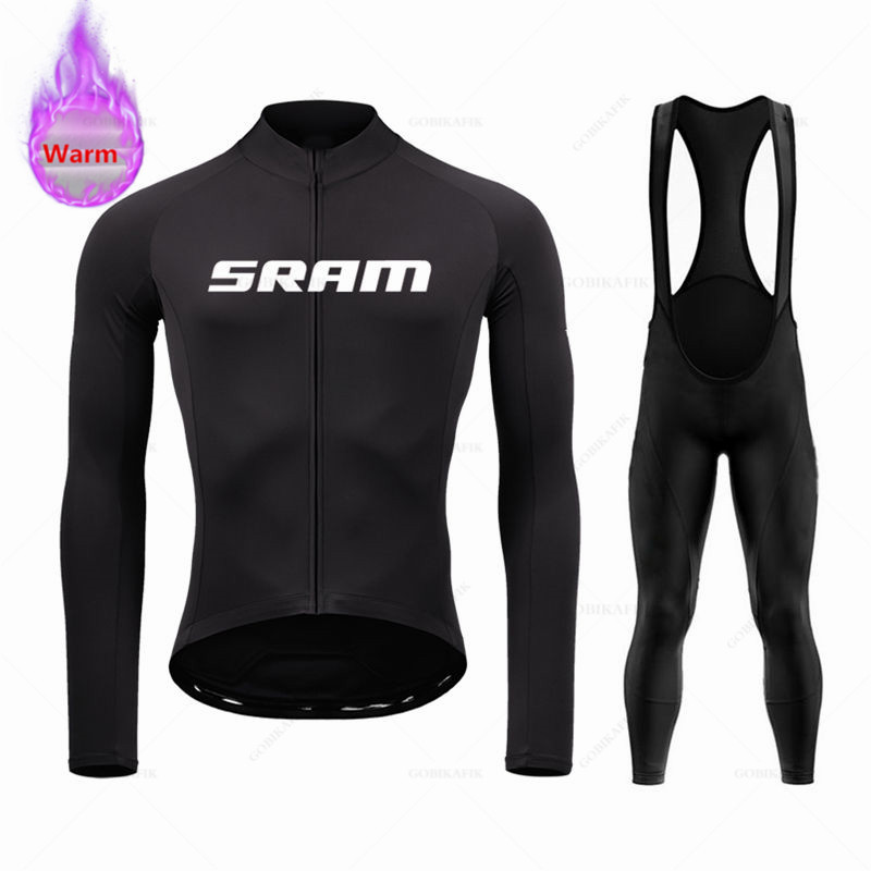 Mountain Biking Clothes - Sramチーム-サーマルフリースサイクリングウェアセット,マウンテンバイクユニフォーム,ビブパンツ,冬