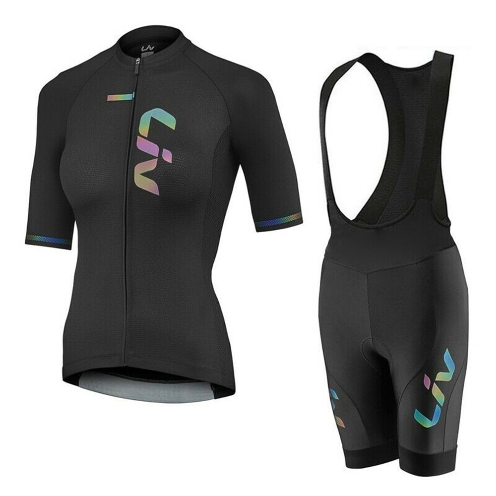 Mountain Biking Clothes - Liv-女性用サイクリングジャージとよだれかけショーツ,半袖,マウンテンバイクウェア,サイクリングウェア,19d夏
