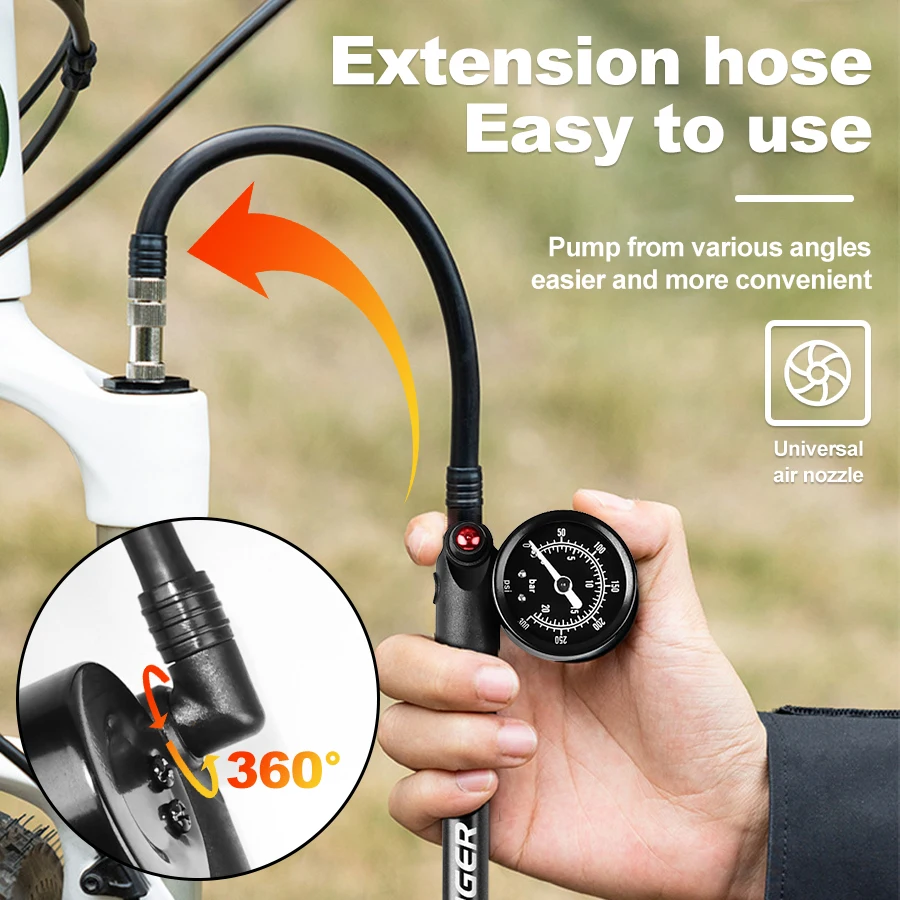 X-TIGER 300psi 自転車エアポンプ ゲージ付き  - Mtb Fork Air のレビューと価格